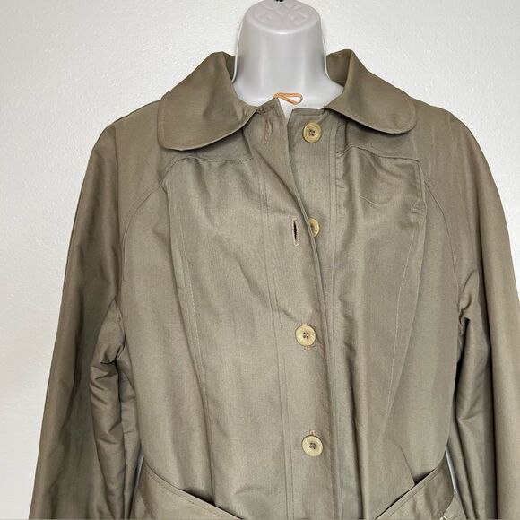 Vintage Tan Trench Coat Lined Button Front Tie Belt Union Label Women Medium - Picture 4 of 14